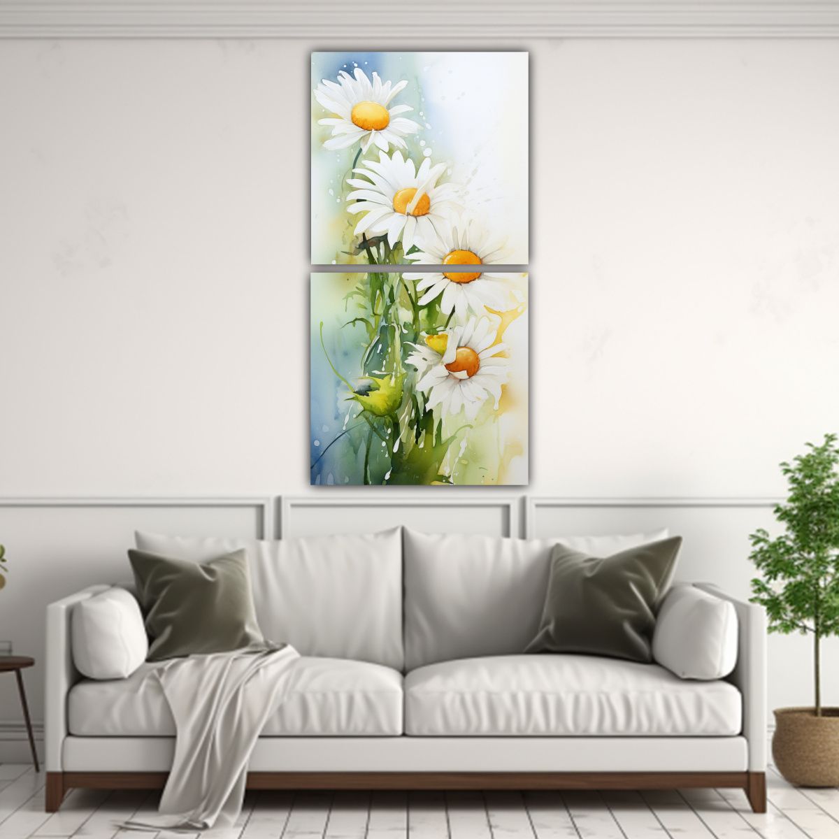 GENERICO - Conjunto 2 Lienzos De Tela Flores Margaritas 30x60 Cm