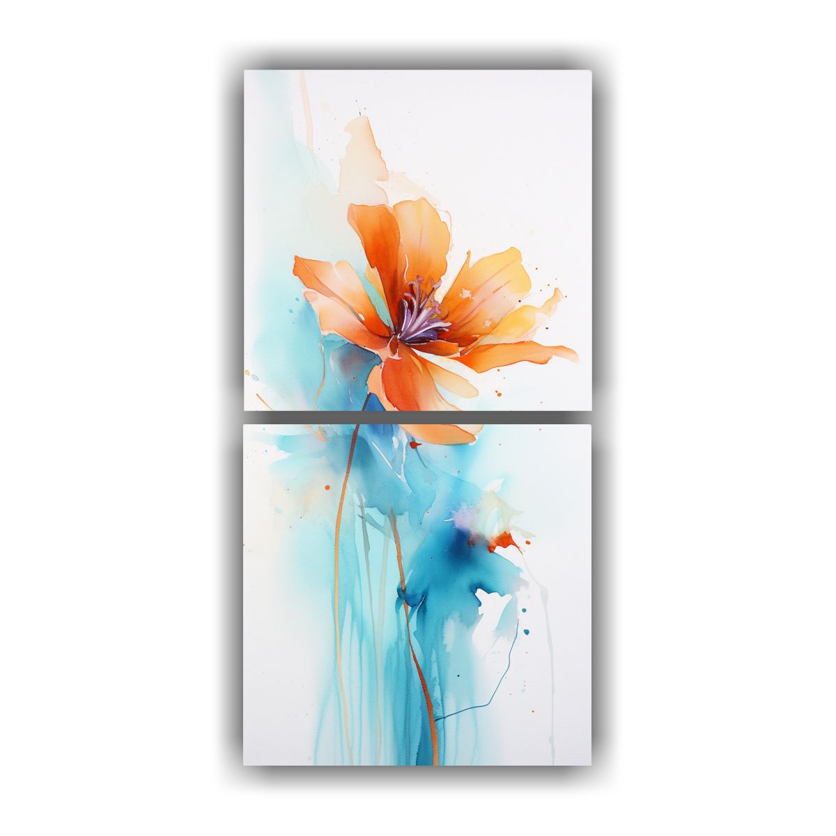 GENERICO - Cuadros Abstractos Turquesa Y Naranja Con Finas 30x60 Cm