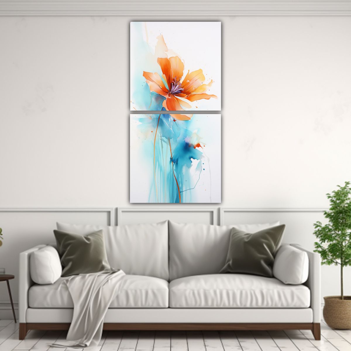 GENERICO - Cuadros Abstractos Turquesa Y Naranja Con Finas 30x60 Cm