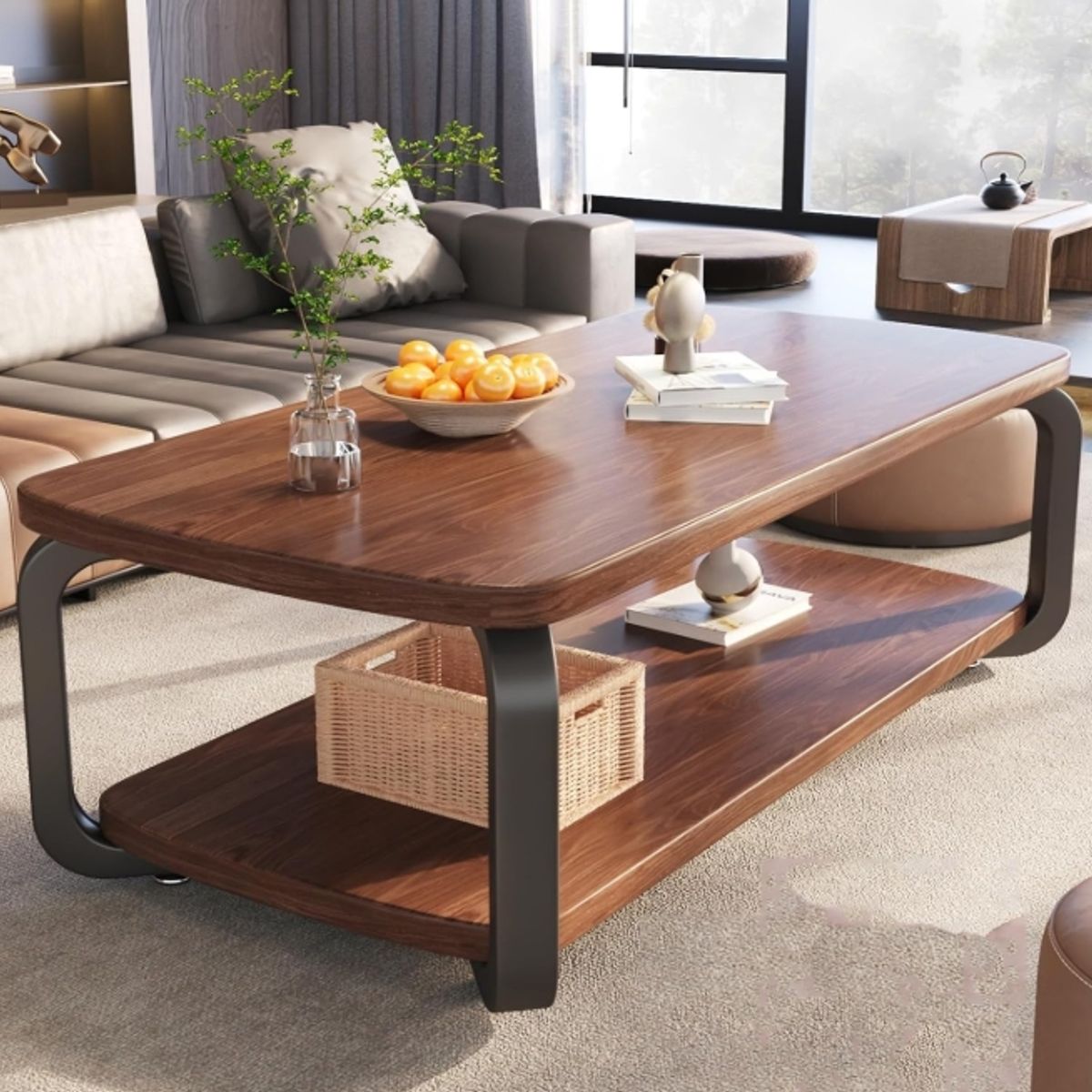 GENERICO - Mesa de Centro Rectangular 120x60x43 cm Nogal con Patas Metálicas