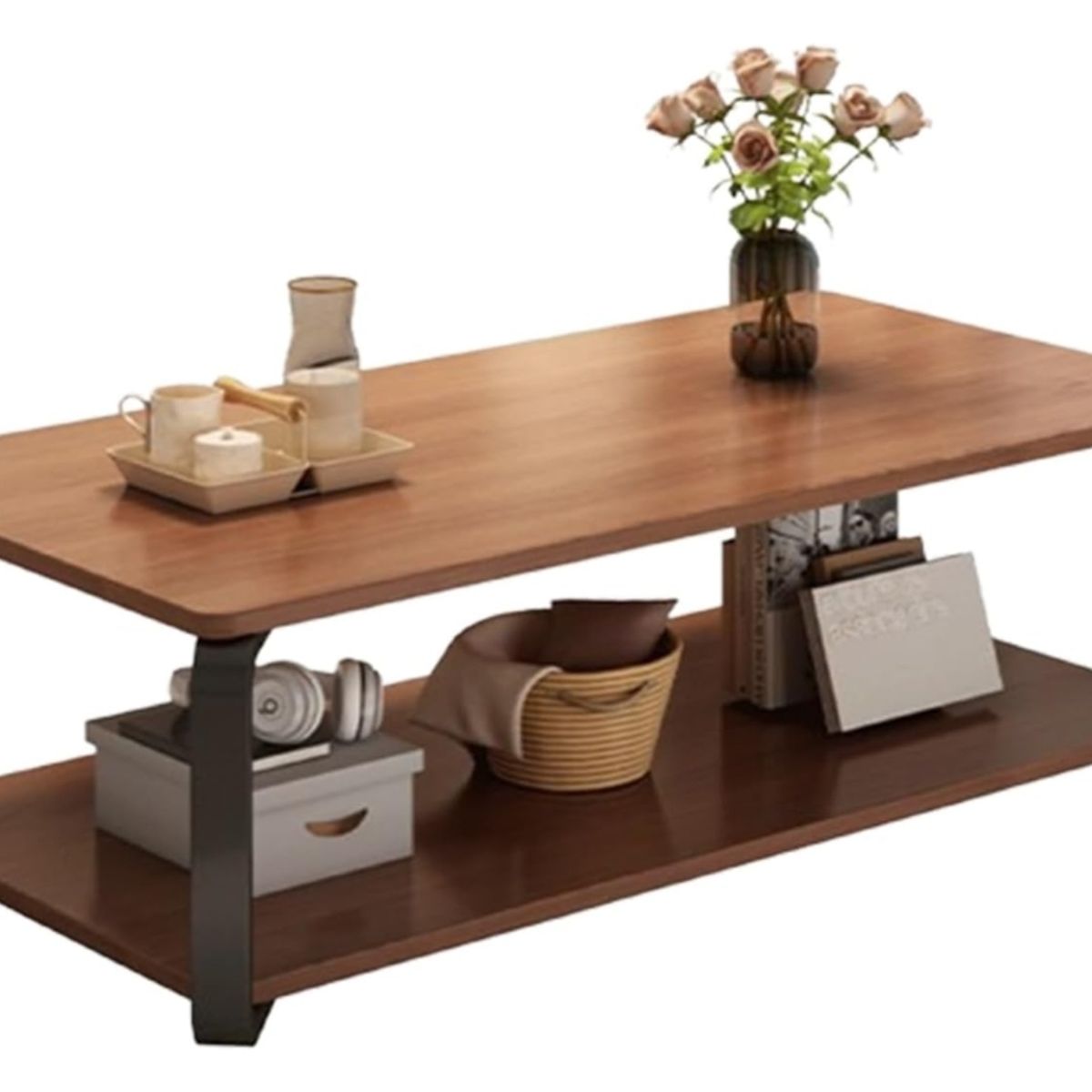 GENERICO - Mesa de Centro Rectangular 120x60x43 cm Nogal con Patas Metálicas