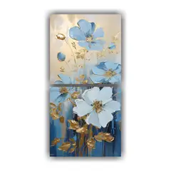 GENERICO - Pintura Floral En Lienzo En Colores Dorado Y Azul 60x120 Cm