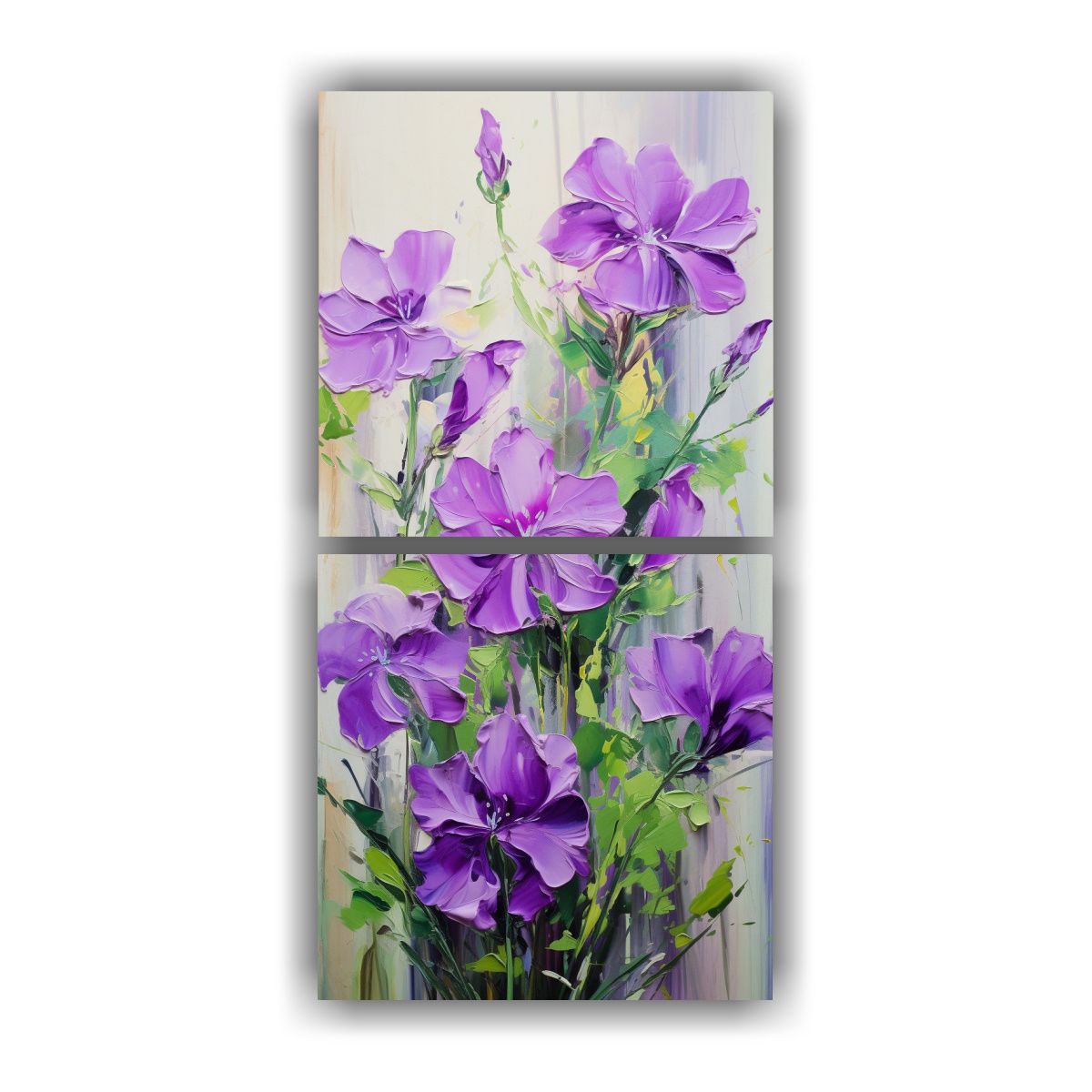 GENERICO - Pintura Sobre Lienzo De Flores Verdes Y Moradas 30x60 Cm