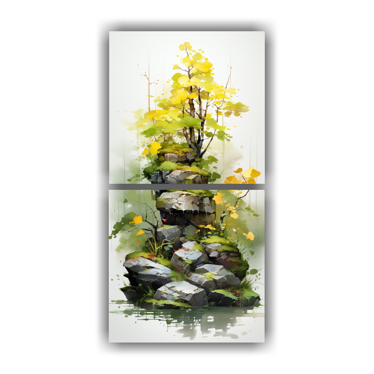 GENERICO - Pintura Abstracta En Colores Amarillo Y Verde De 50x100 Cm