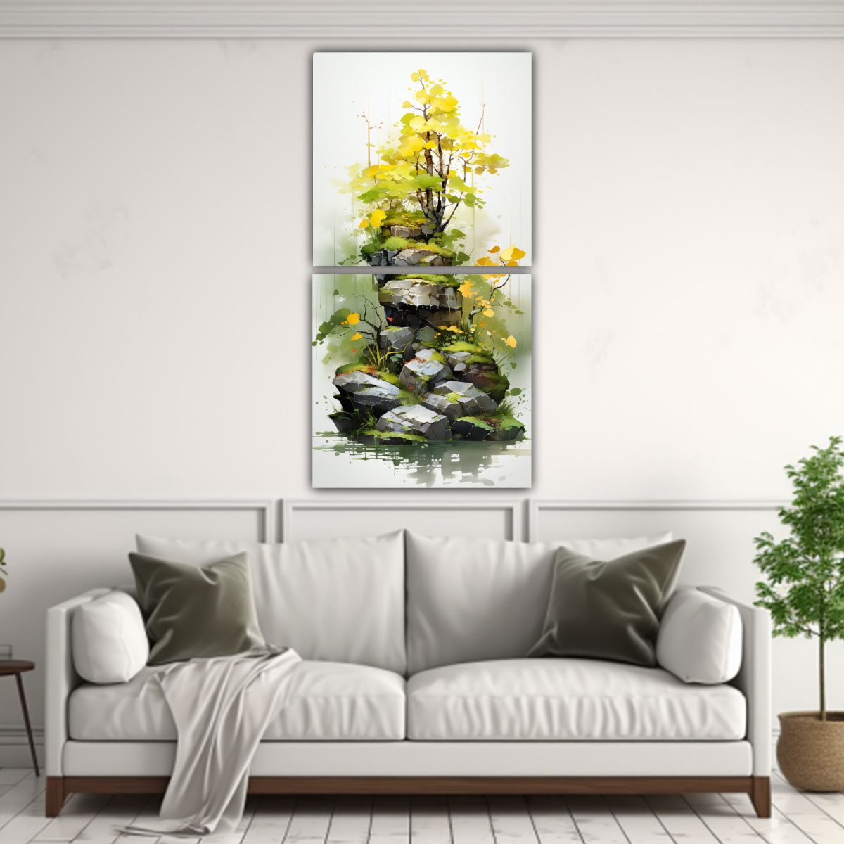 GENERICO - Pintura Abstracta En Colores Amarillo Y Verde De 50x100 Cm