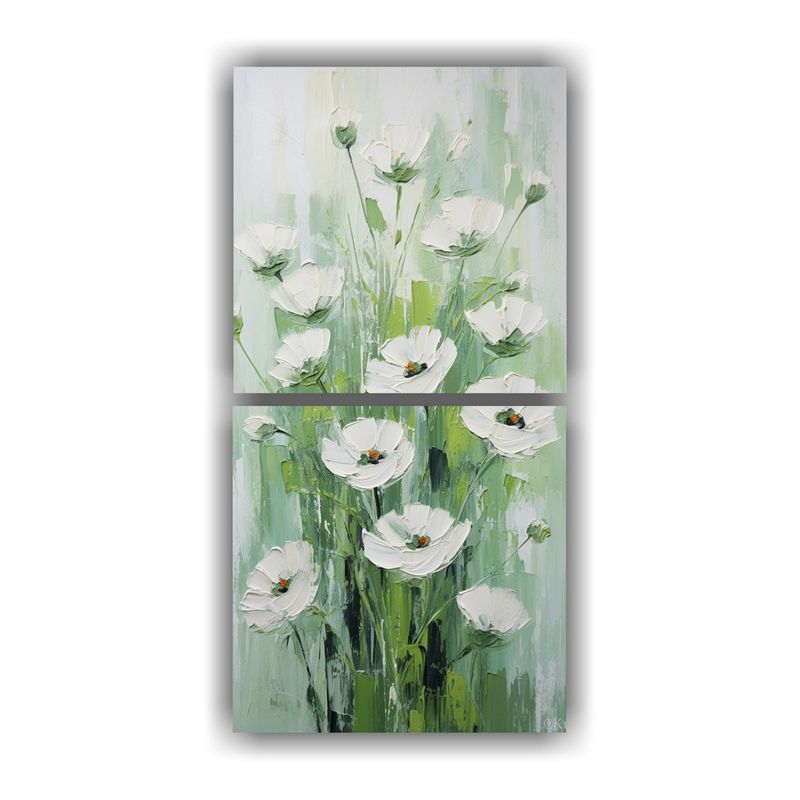 GENERICO - Mural Acuarela De Flores En Tonos Verdes Estilo 50x100 Cm