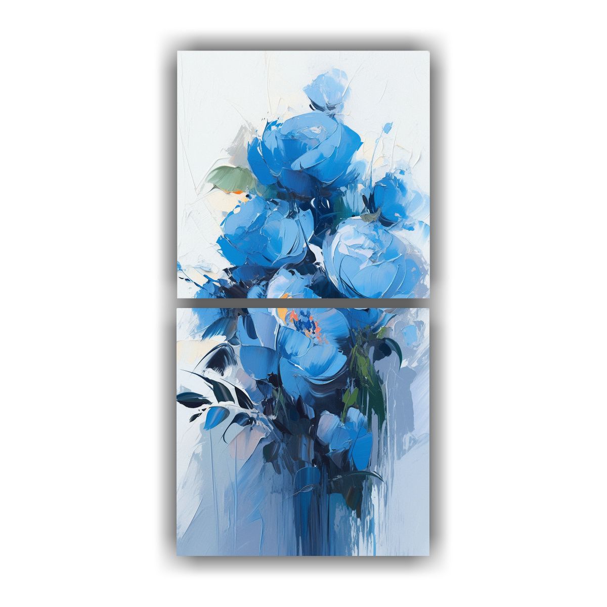 GENERICO - Díptico Vitalidad Azul Florales En Lienzo Al 60x120 Cm
