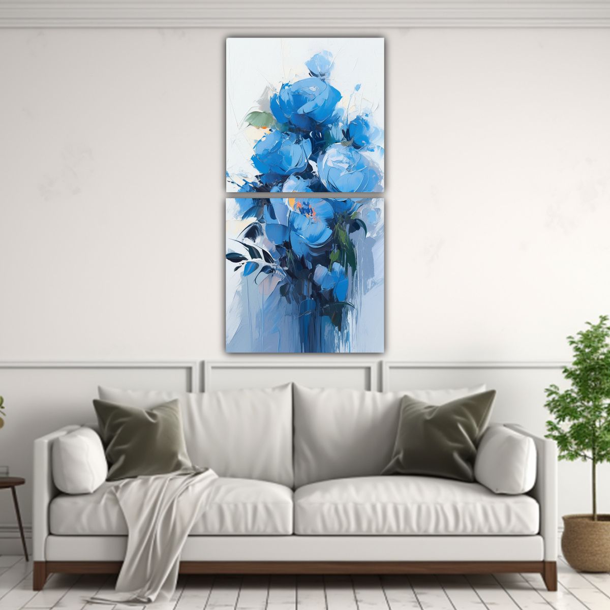 GENERICO - Díptico Vitalidad Azul Florales En Lienzo Al 60x120 Cm