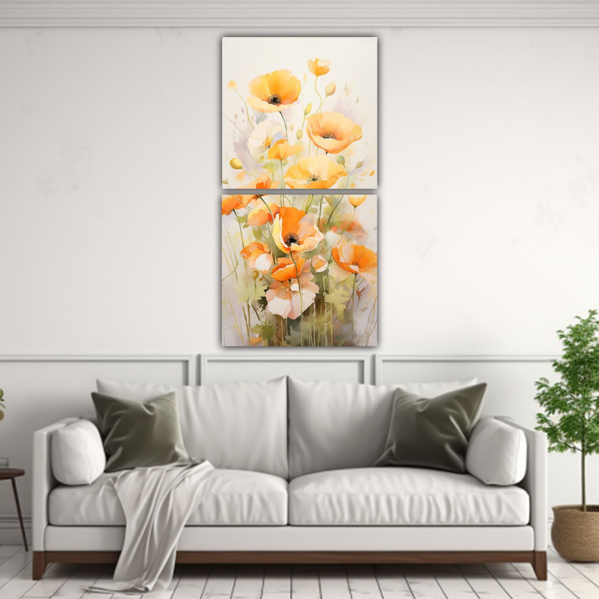 GENERICO - Pintura Abstracta De Flores Naranjas Modernas En 40x80 Cm