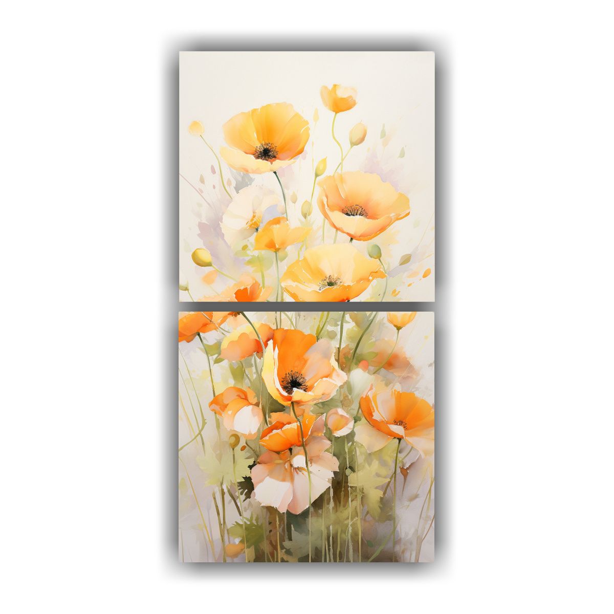 GENERICO - Pintura Abstracta De Flores Naranjas Modernas En 20x40 Cm