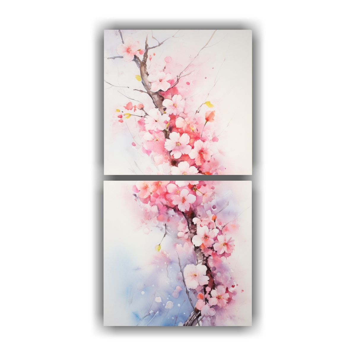 GENERICO - Diptico De Cuadro Temática De Flores De Cerezo O 30x60 Cm