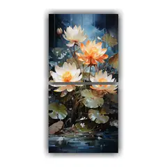 GENERICO - Pintura Abstracta Estilo Lotus Flores Naranja Y 50x100 Cm