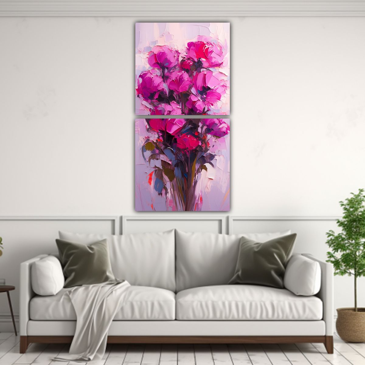 GENERICO - Dos Lienzos Modernos Estrellados A Magenta Para 60x120 Cm