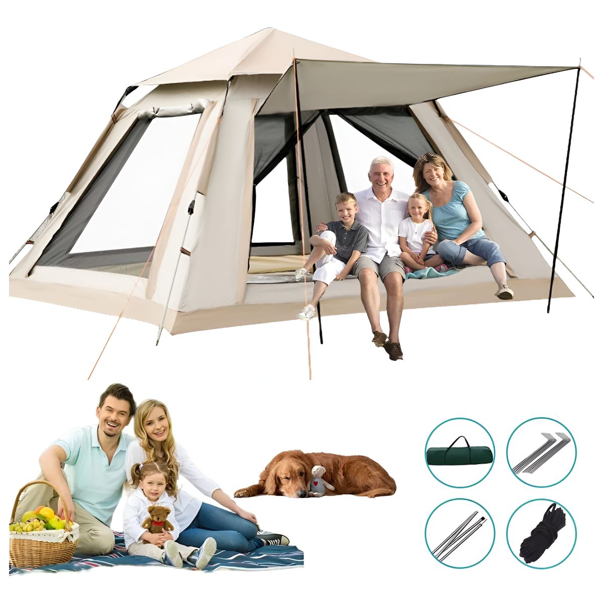 EVERSO - Tienda Campaña Casa Camping Acampar Capacidad 4-6 personas