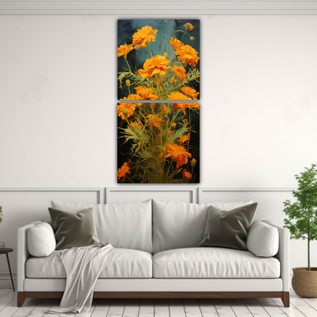 GENERICO - Pintura Abstracta De Dos Lienzos Con Hierbas De 20x40 Cm