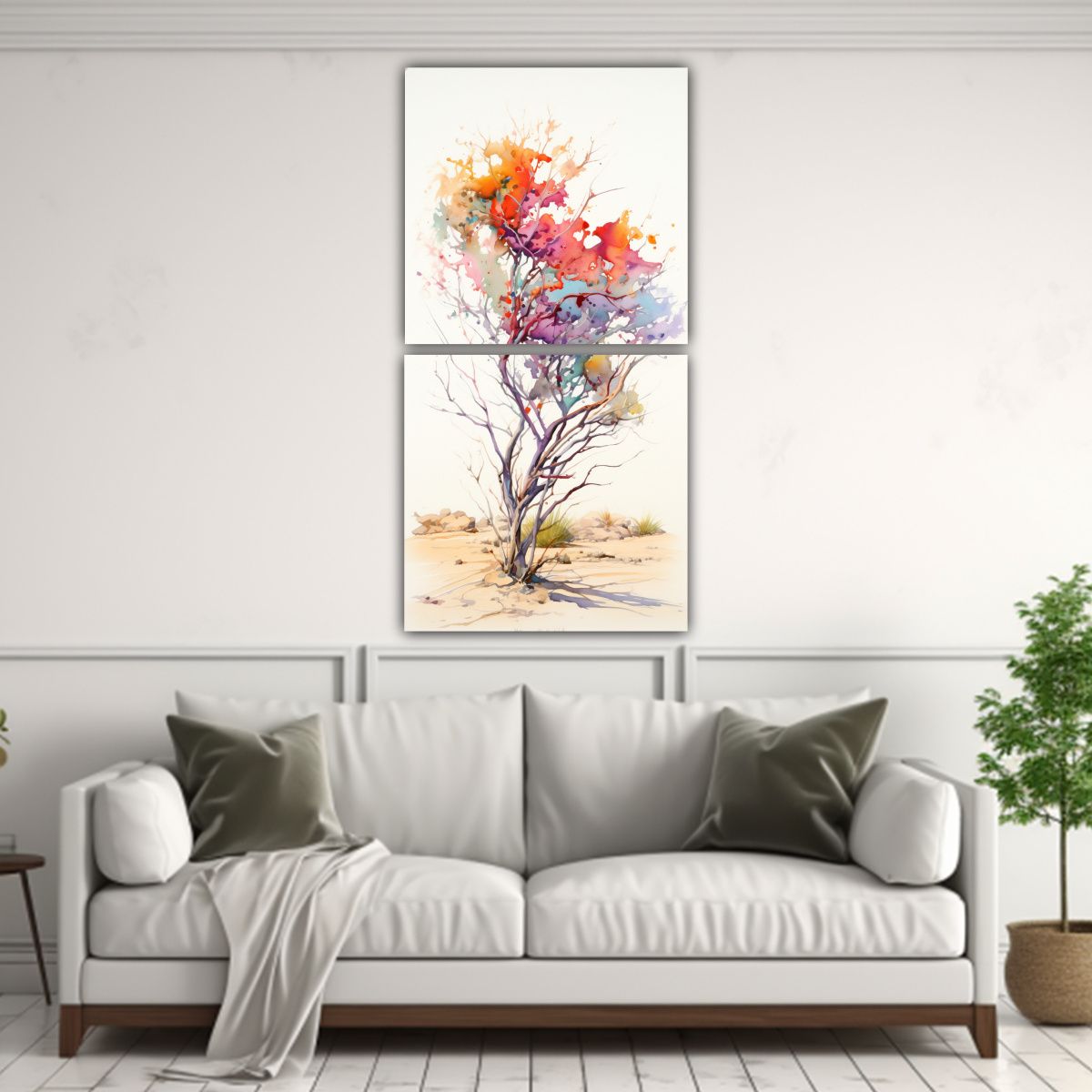 GENERICO - Díptico Impreso Árbol De Ocotillo Pintura 60x120 Cm