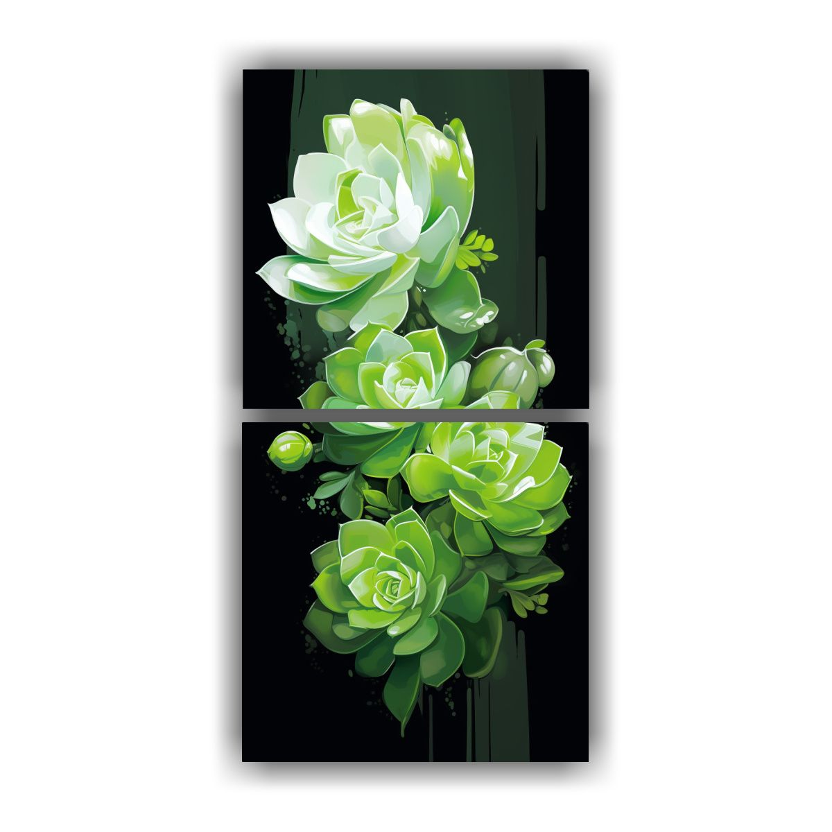 GENERICO - Cuadro Abstracto Suculentas En Verde Y Blanco 20x40 Cm