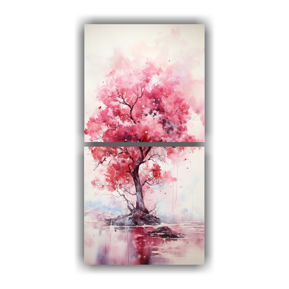 GENERICO - Pintura Abstracta árbol Tropical Rojo Y Rosa 60x120 Cm