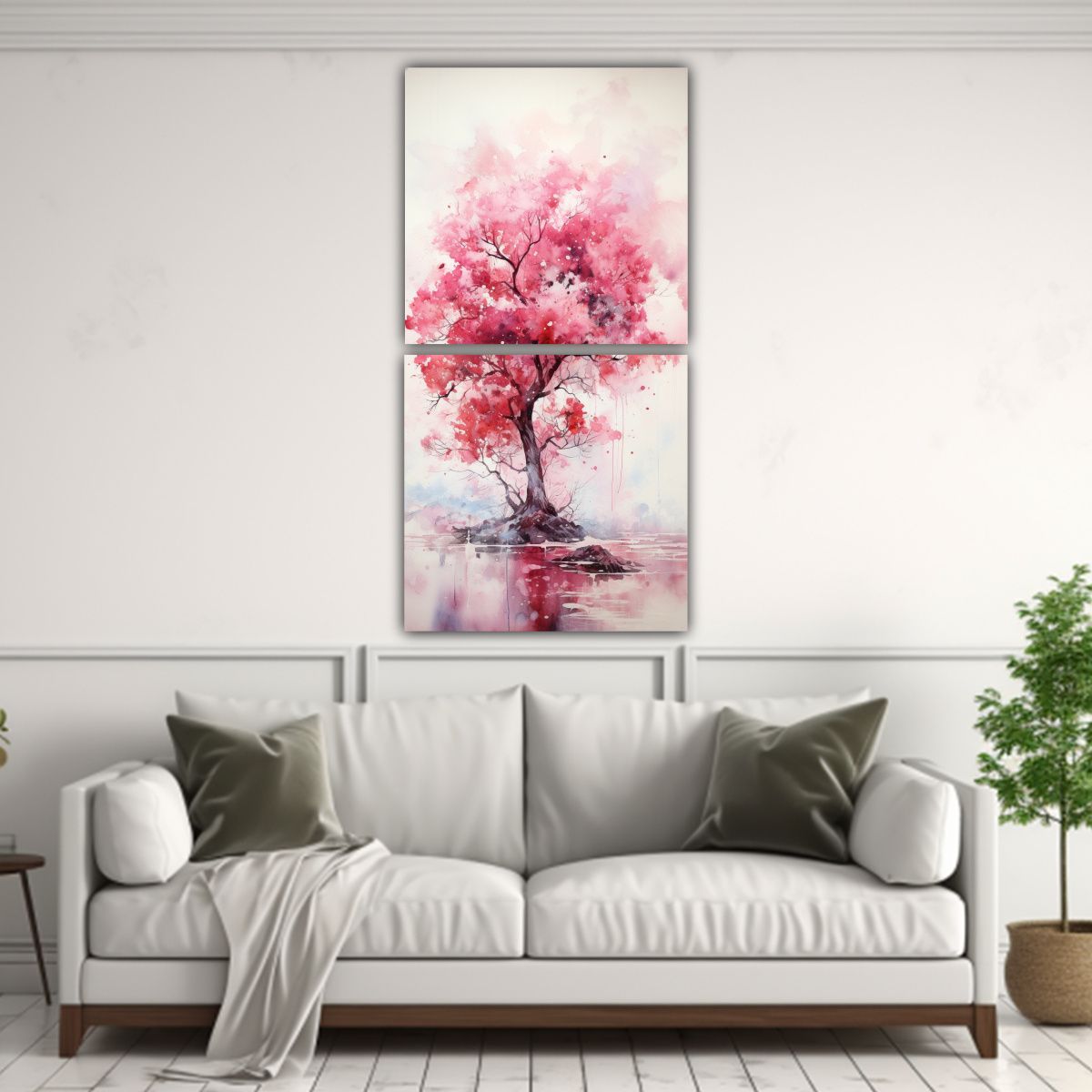 GENERICO - Pintura Abstracta árbol Tropical Rojo Y Rosa 40x80 Cm