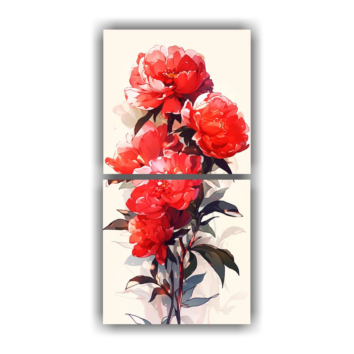 GENERICO - Díptico Calidos Contraste A Flores Peonías En 50x100 Cm