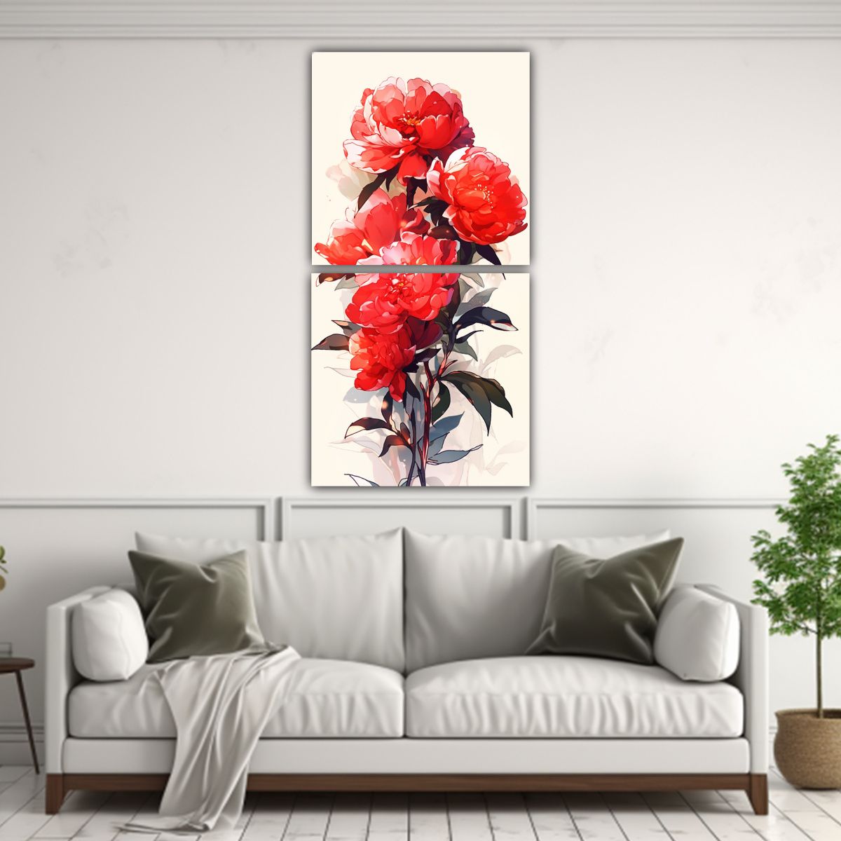 GENERICO - Díptico Calidos Contraste A Flores Peonías En 50x100 Cm