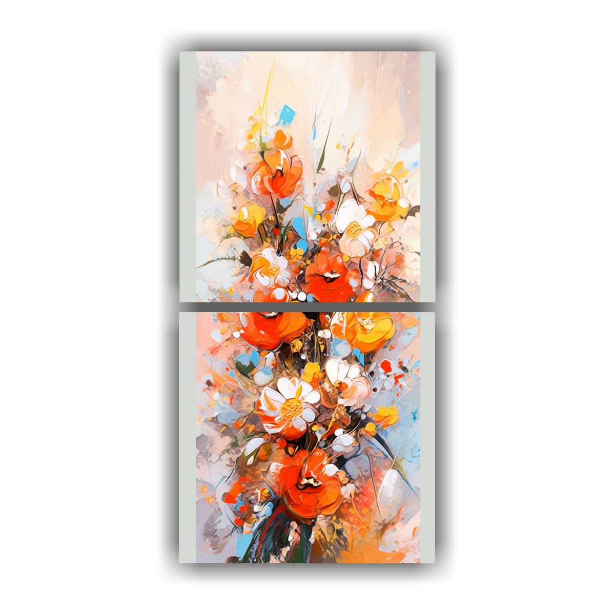 GENERICO - Diptico Tonos Original Pintura Floral Vibrante En 40x80 Cm