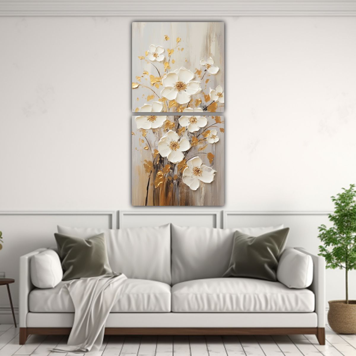 GENERICO - Pintura En Lienzo Moderna A White AND Gold Colors 20x40 Cm