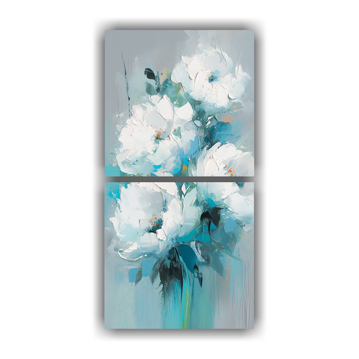 GENERICO - Pintura En Lienzo De Flores Blancas Y Turquesa 50x100 Cm