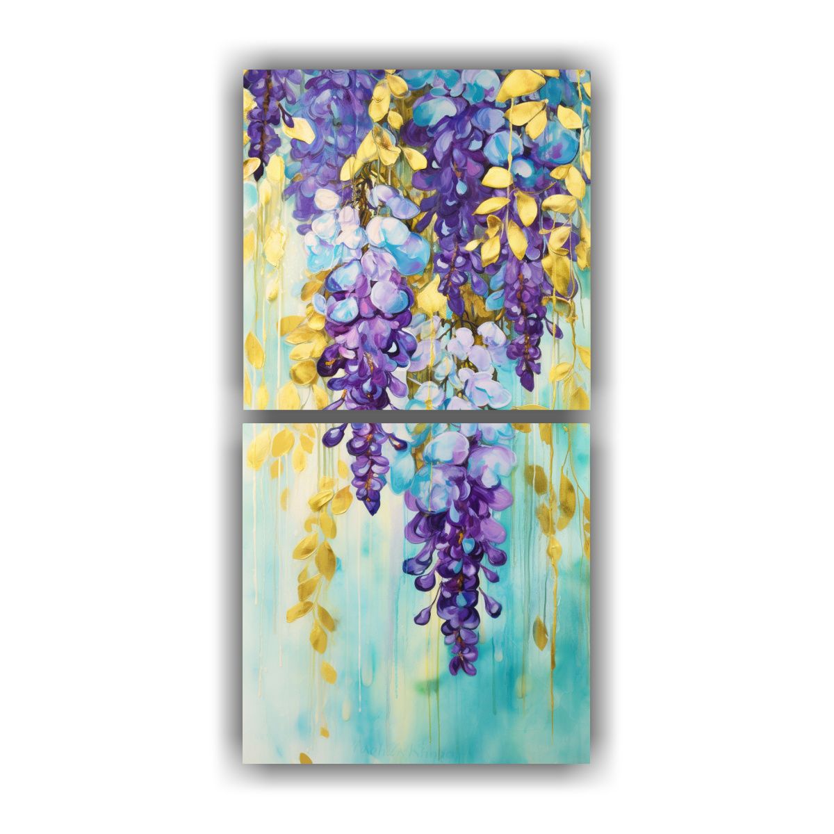 GENERICO - Pintura Abstracta Color Turquesa Y Dorado Con 20x40 Cm