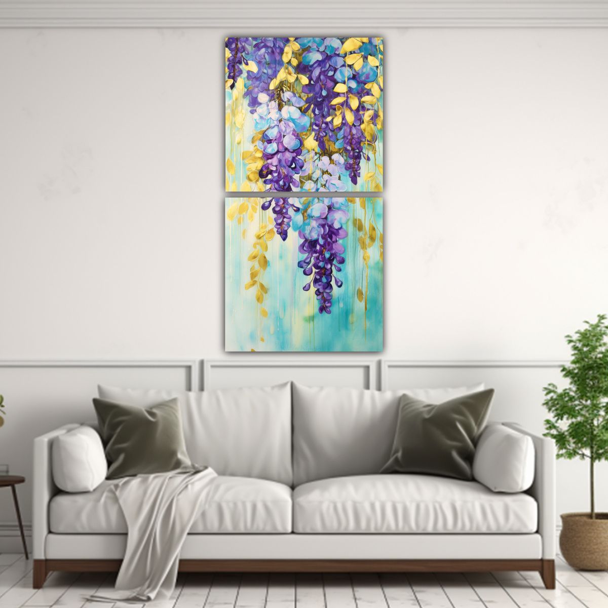 GENERICO - Pintura Abstracta Color Turquesa Y Dorado Con 20x40 Cm