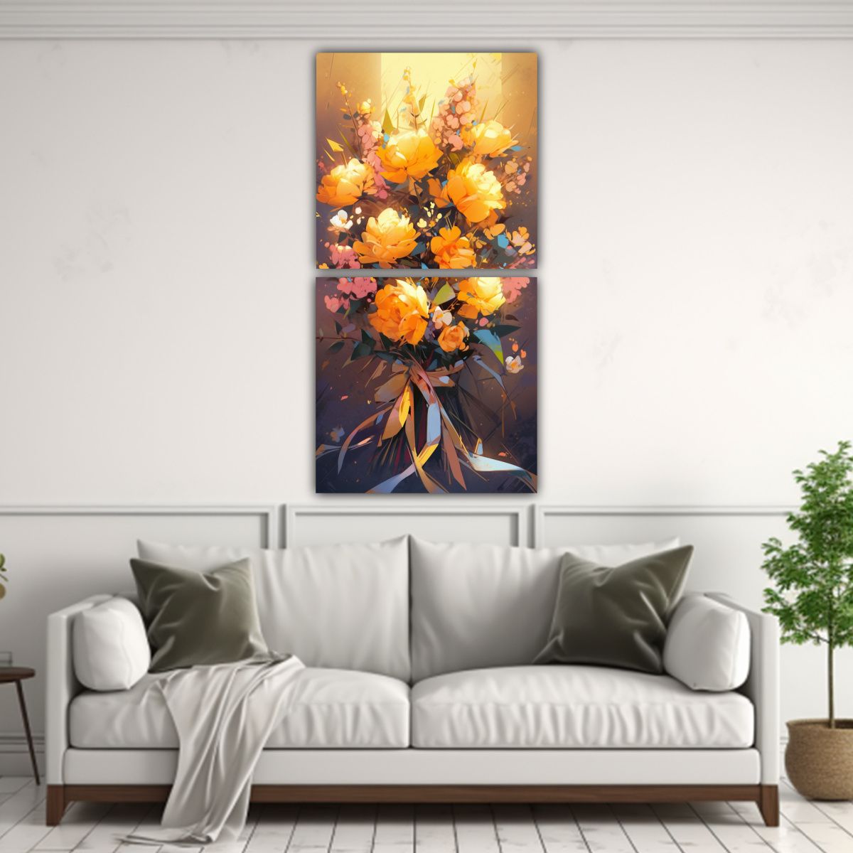 GENERICO - Flores Amarillas Y Magenta Pintura Alegre En 20x40 Cm