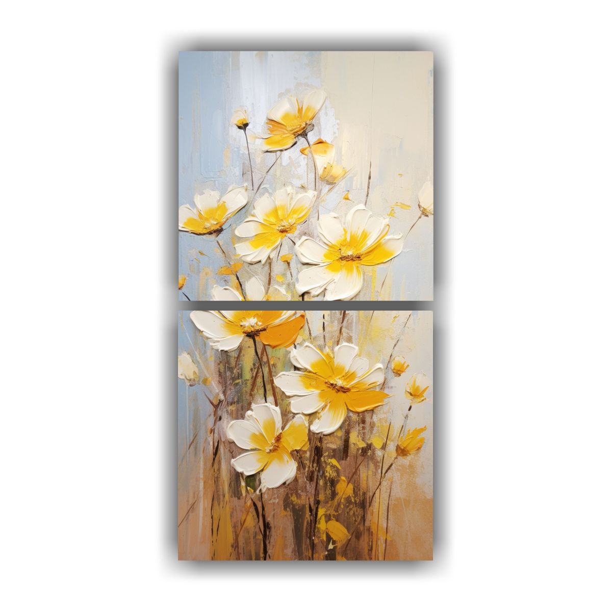 GENERICO - Pintura En Lienzo Con Flores Amarillas Y Blancas 20x40 Cm