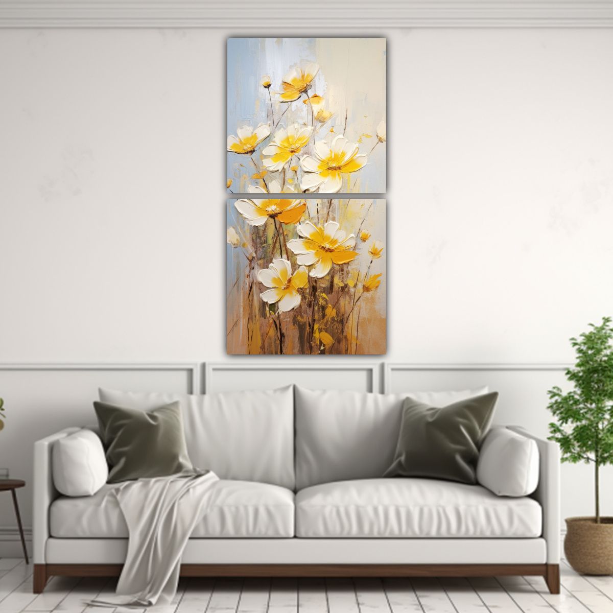 GENERICO - Pintura En Lienzo Con Flores Amarillas Y Blancas 20x40 Cm