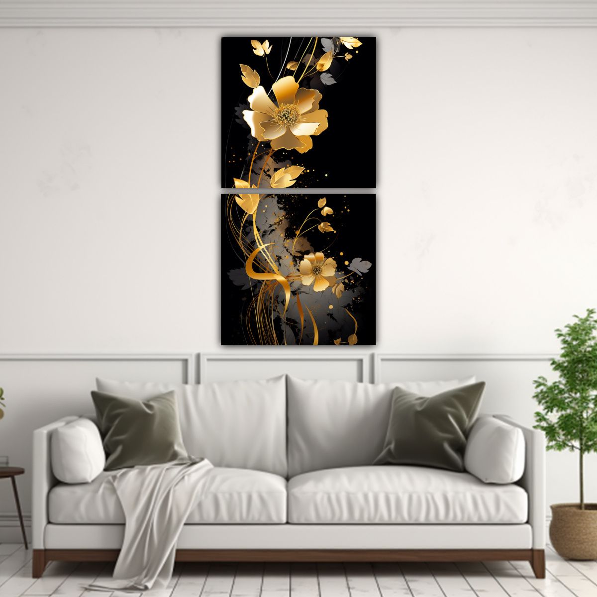 GENERICO - Díptico Acuarela Inspiración Colores Oro Y 50x100 Cm