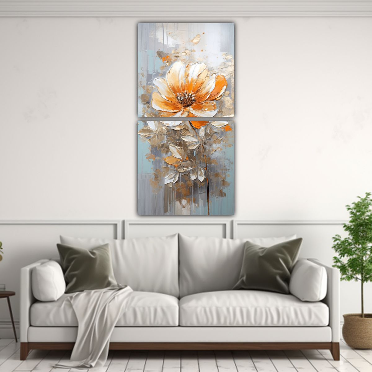 GENERICO - Pintura De Flores Naranjas En Lienzo Estilo 60x120 Cm