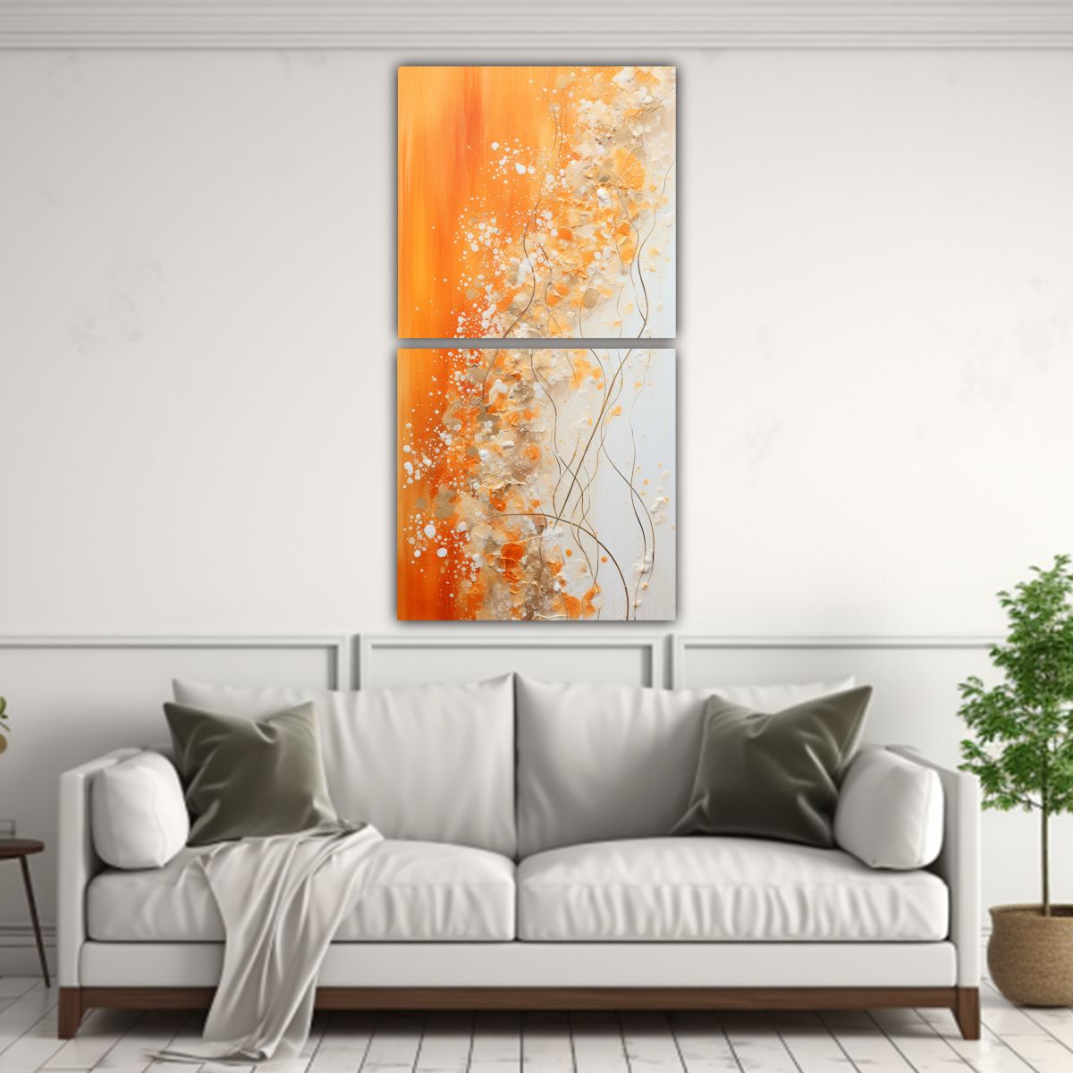 GENERICO - Diptico Decorativo En Tonos Naranja Y Plata En El 40x80 Cm