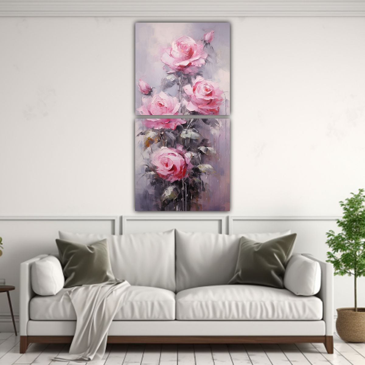 GENERICO - Pintura De Rosas Rosadas En Estilo Pintura En 40x80 Cm