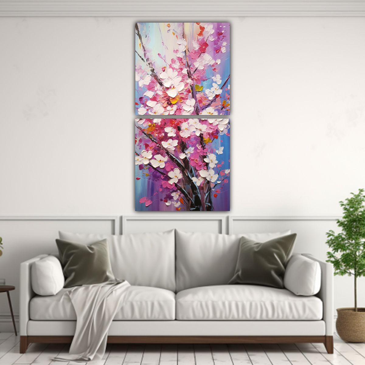 GENERICO - Pintura Espectacular Urbana De Cerezos En Flor En 30x60 Cm