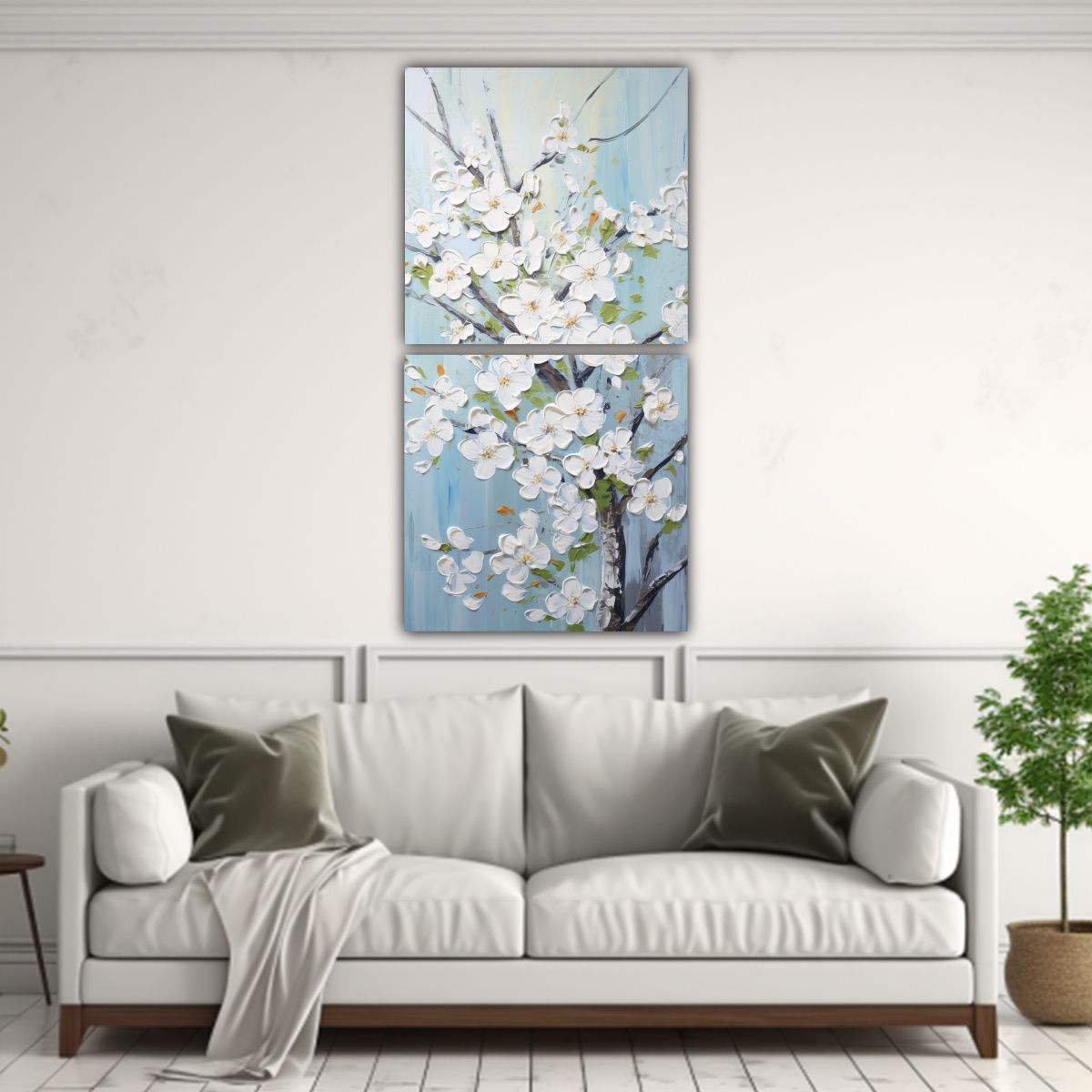 GENERICO - Pintura En Lienzo De Flores De Cerezo Blancas En 60x120 Cm