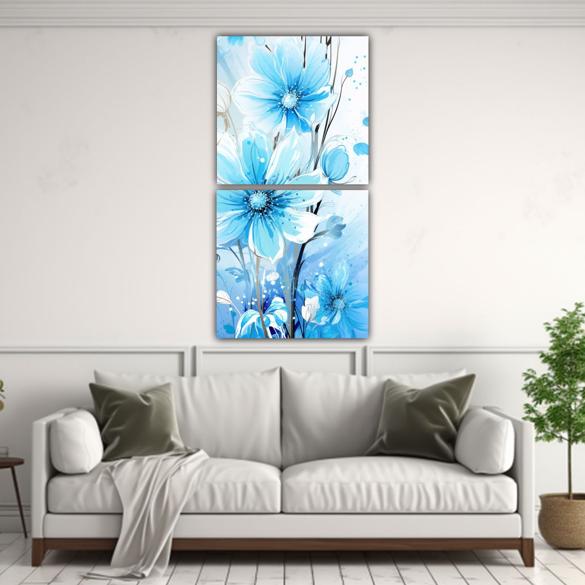 GENERICO - Cuadro Tela Canvas Calma Blanco Y Turquesa 20x40 Cm