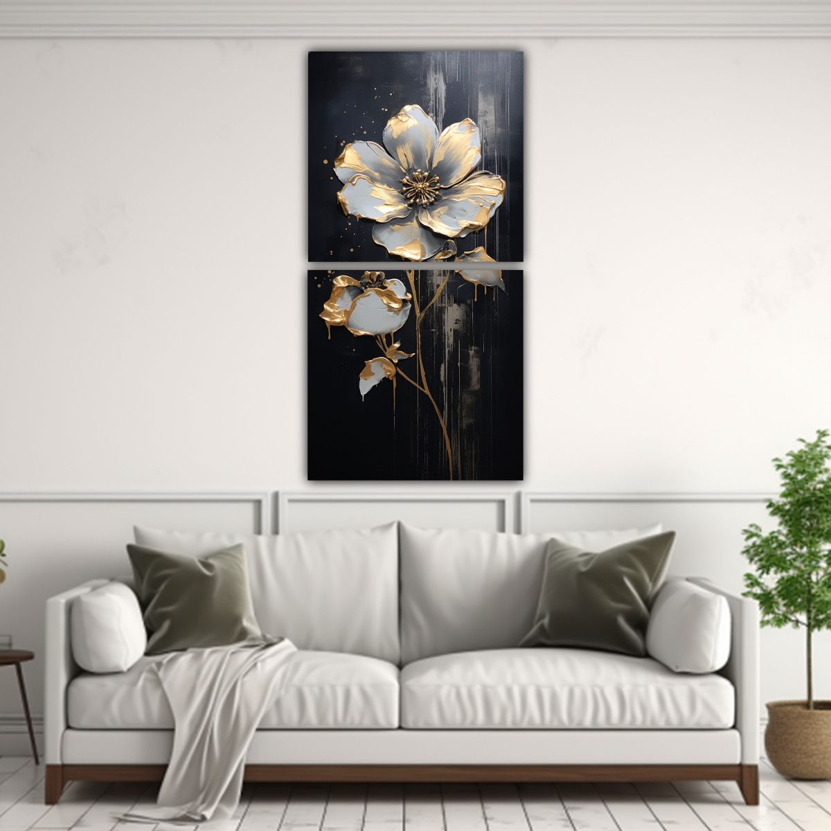 GENERICO - Cuadro Acuarela Flores Negras Estilo Obra Maestra 20x40 Cm