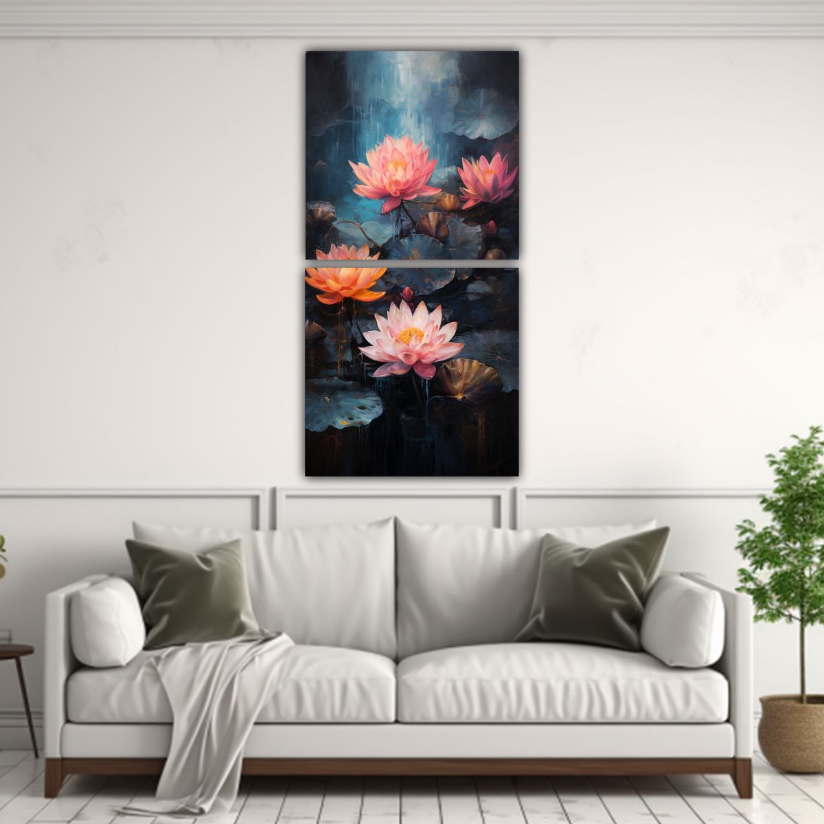 GENERICO - Pintura Decorativa Loto Negro En Lienzo Al Estilo 40x80 Cm