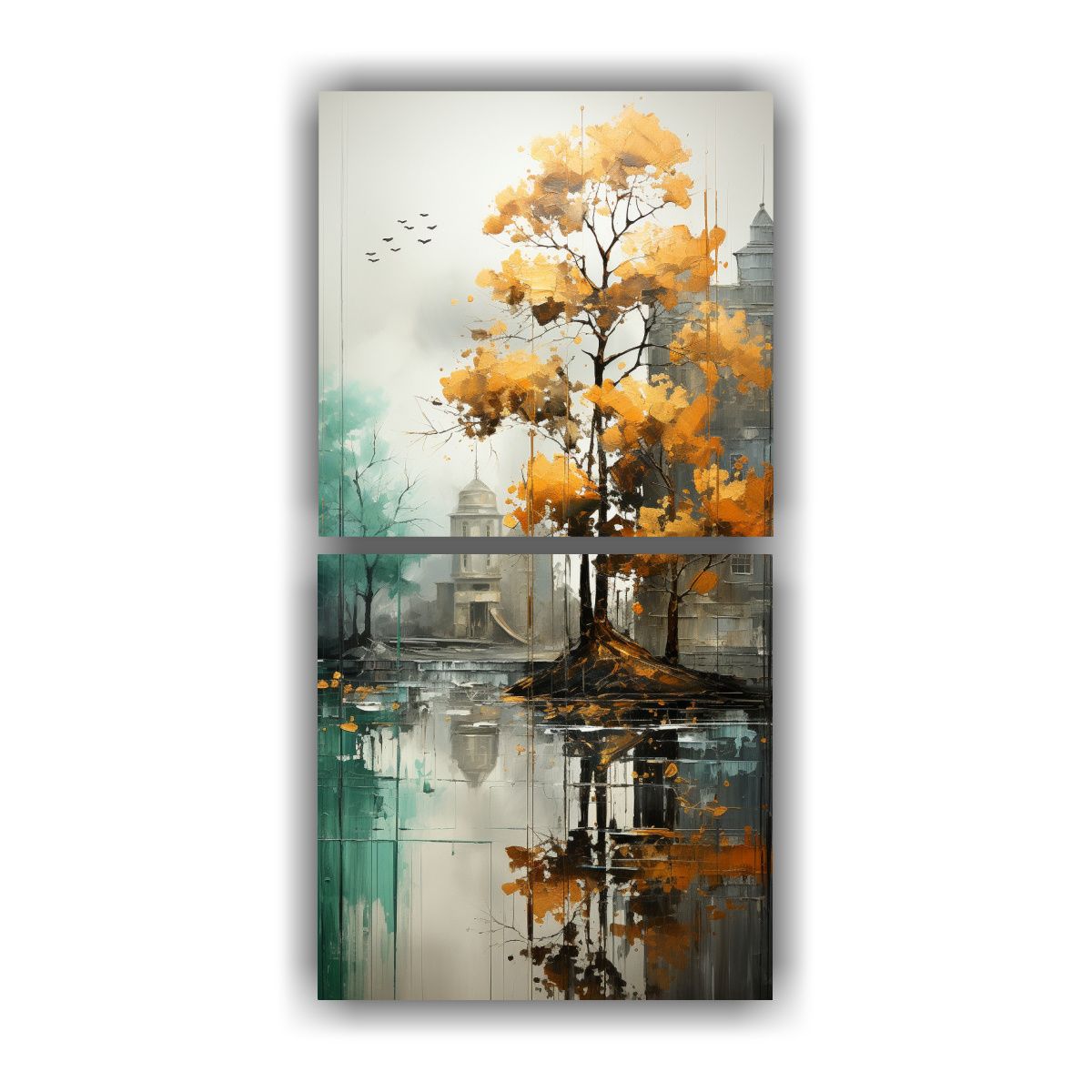 GENERICO - Cuadro Abstracto De árboles En Plata Y Oro Para 50x100 Cm