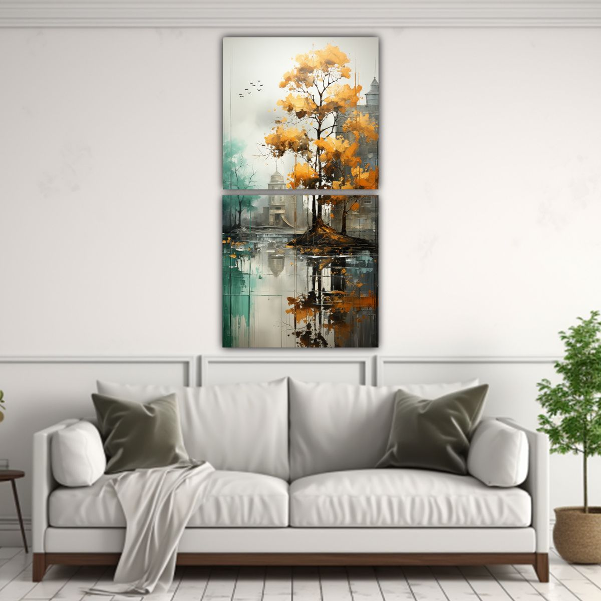 GENERICO - Cuadro Abstracto De árboles En Plata Y Oro Para 50x100 Cm