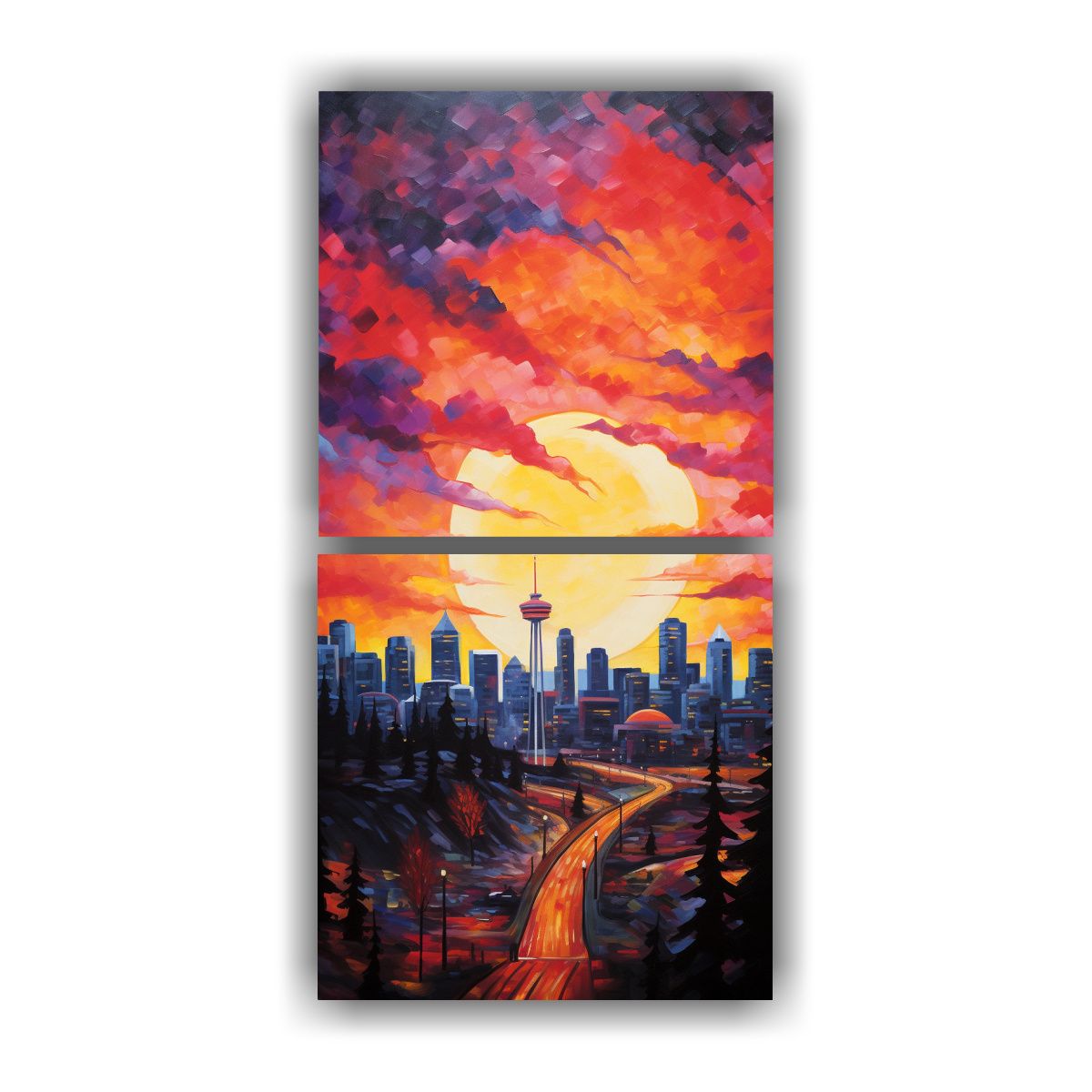 GENERICO - Pintura Neoexpresionista De Paisaje Urbano Del 60x120 Cm