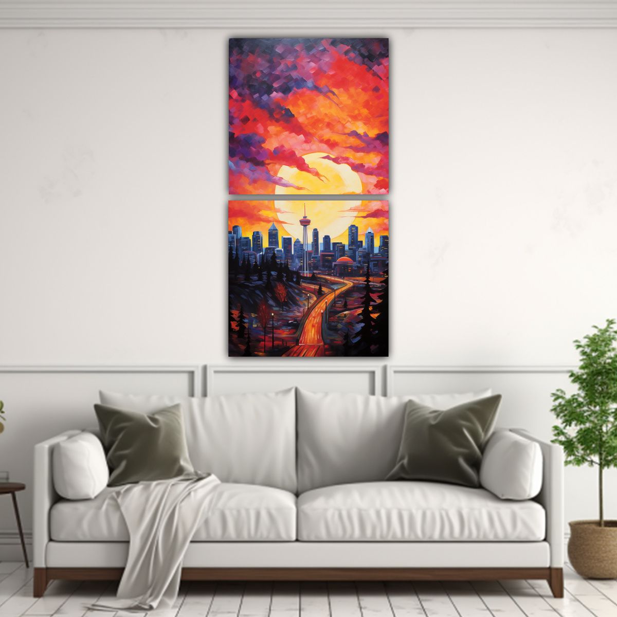 GENERICO - Pintura Neoexpresionista De Paisaje Urbano Del 60x120 Cm