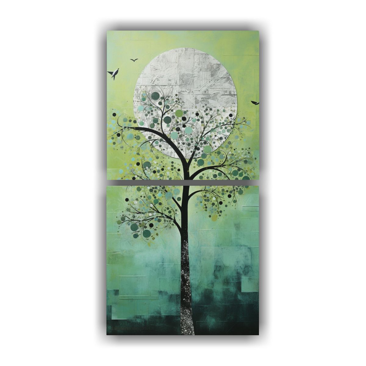GENERICO - Cuadro De Dibujo Simetría árbol En Verde Y Plata 60x120 Cm