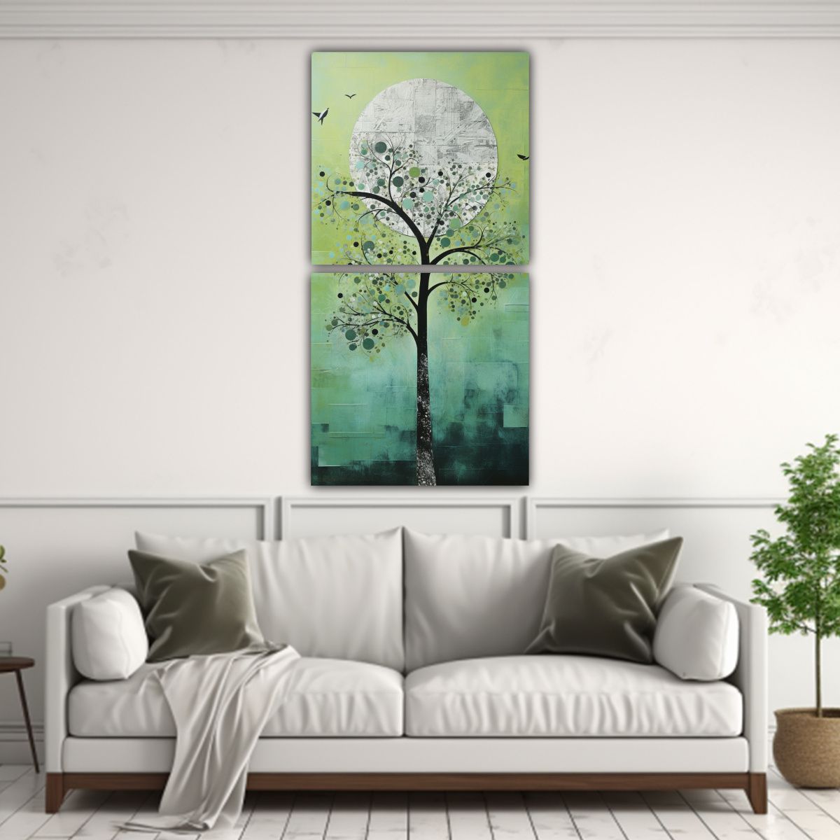 GENERICO - Cuadro De Dibujo Simetría árbol En Verde Y Plata 60x120 Cm