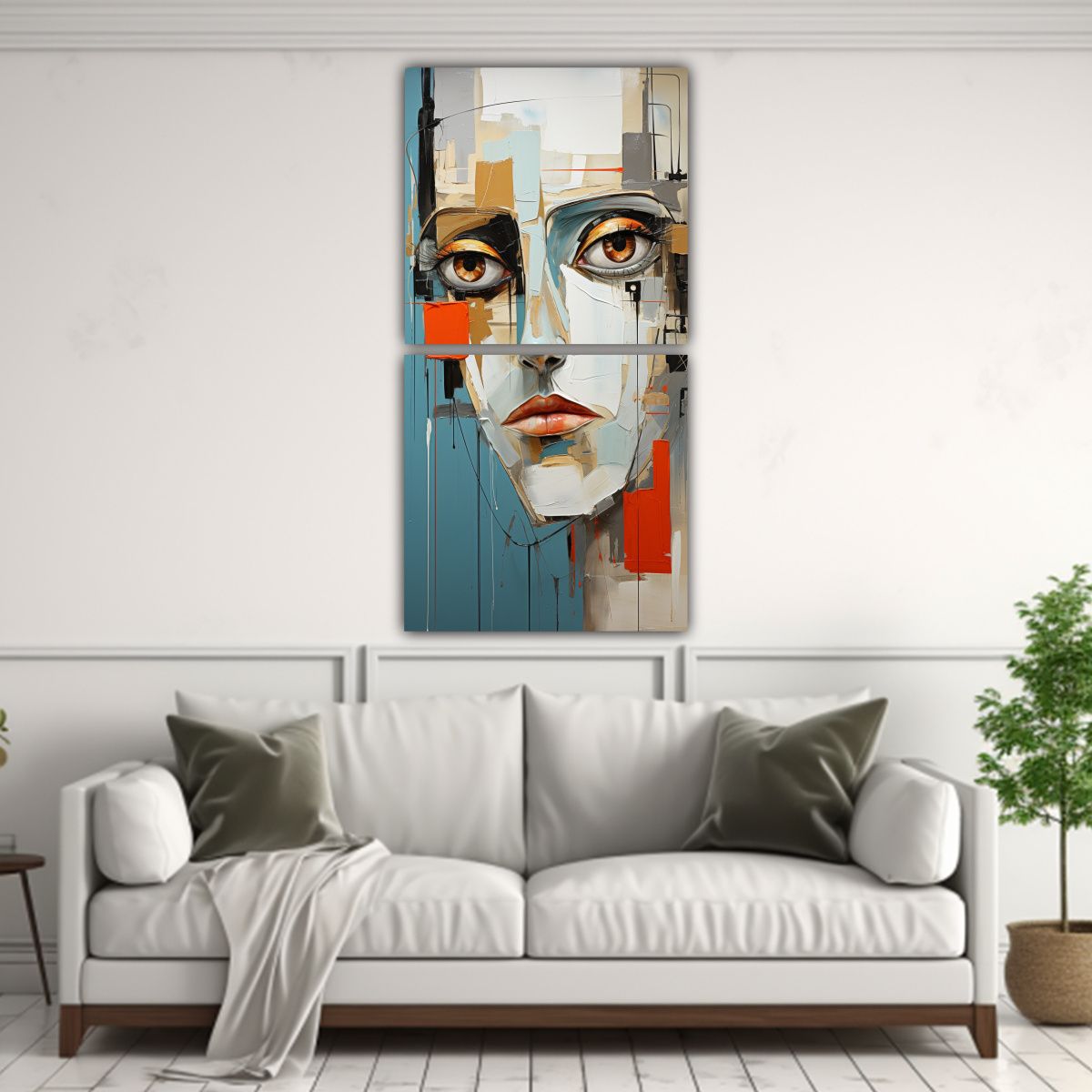 GENERICO - Cuadros Abstractos De Líneas Finas Con Rostro De 60x120 Cm