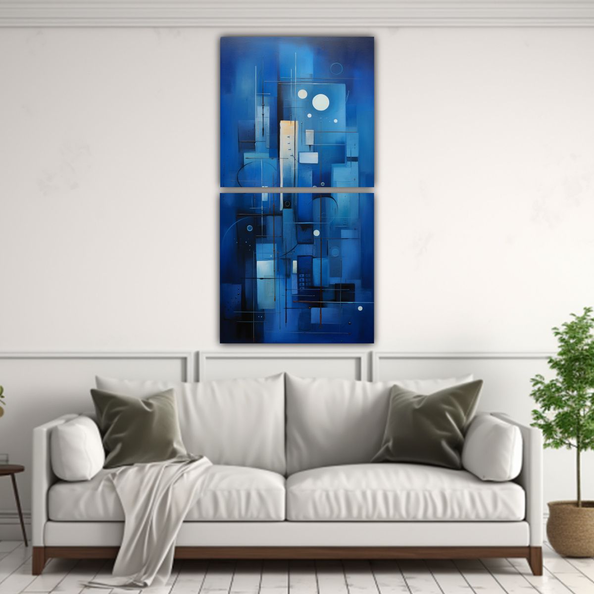 GENERICO - Cuadros Abstractos Minimalistas Tonos Azules En 20x40 Cm